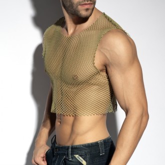 ES Collection TS338 Beachy Net Midriff Crop Top Khaky