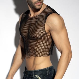 ES Collection TS338 Beachy Net Midriff Crop Top Black