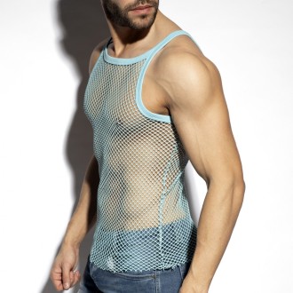 ES Collection TS336 Beachy Net Strap Tank Top Sky Blue