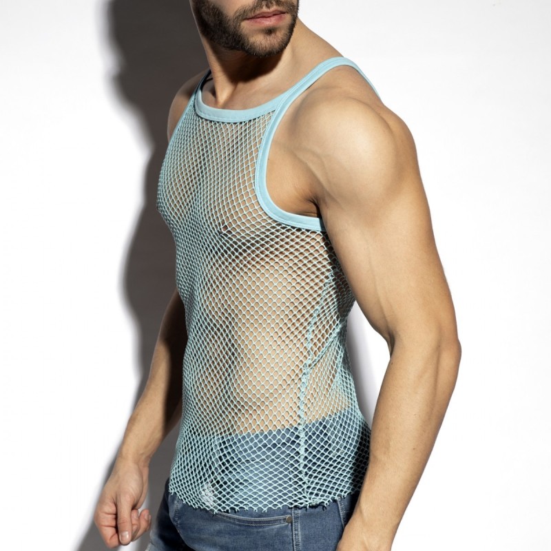 ES Collection TS336 Beachy Net Strap Tank Top Sky Blue