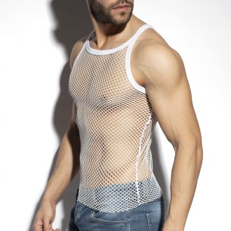 ES Collection TS336 Beachy Net Strap Tank Top White