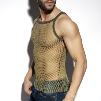 ES Collection TS336 Beachy Net Strap Tank Top Khaky