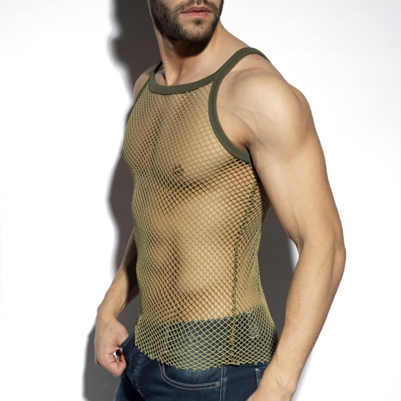 ES Collection TS336 Beachy Net Strap Tank Top Khaky