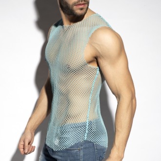 ES Collection TS334 Beachy Net Tank Top Sky Blue