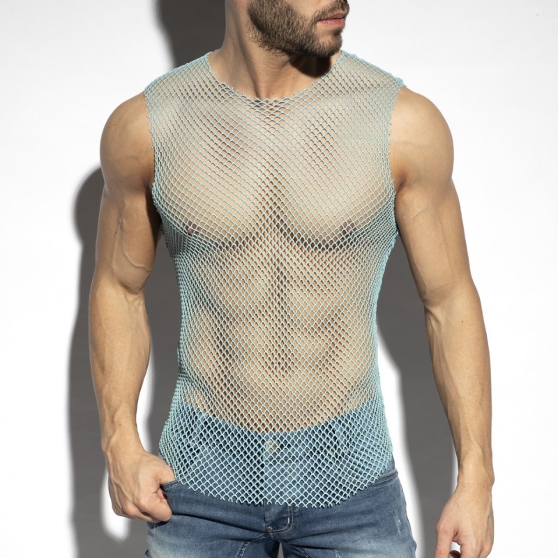 ES Collection TS334 Beachy Net Tank Top Sky Blue