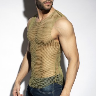ES Collection TS334 Beachy Net Tank Top Khaky