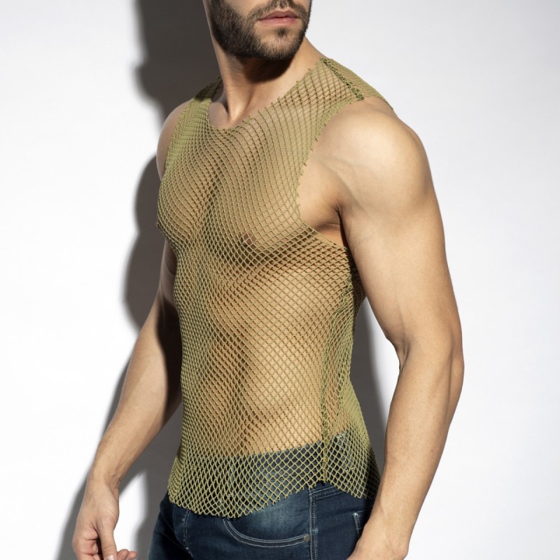 ES Collection TS334 Beachy Net Tank Top Khaky
