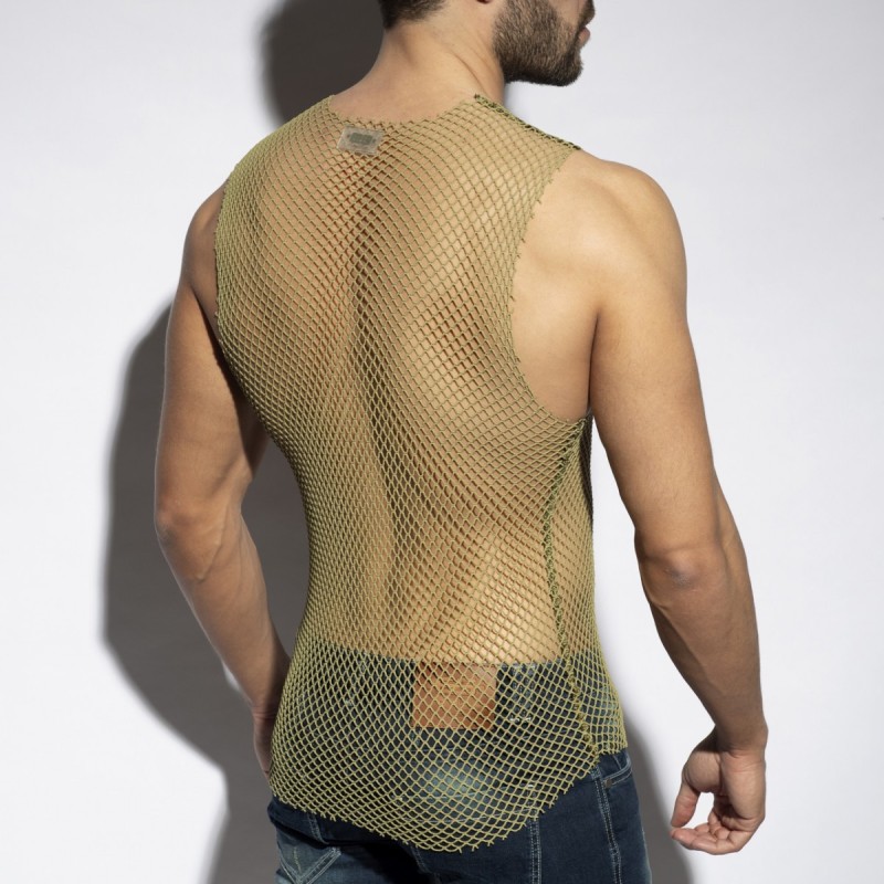 ES Collection TS334 Beachy Net Tank Top Khaky