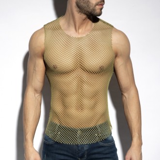 ES Collection TS334 Beachy Net Tank Top Khaky