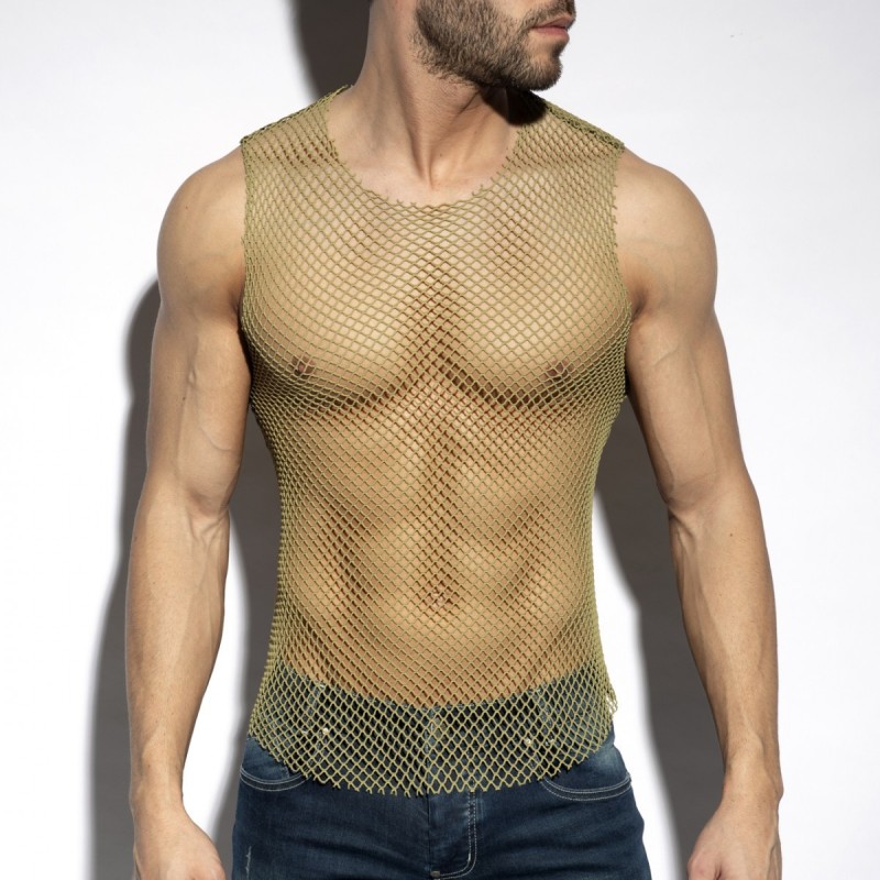 ES Collection TS334 Beachy Net Tank Top Khaky