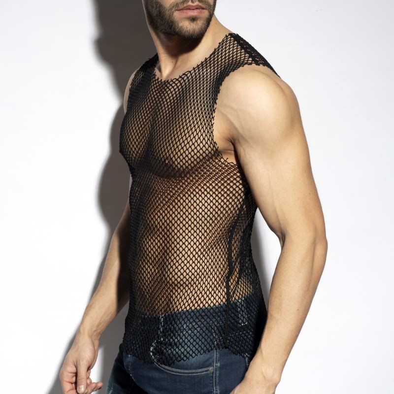 ES Collection TS334 Beachy Net Tank Top Black