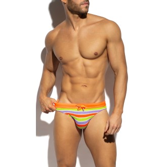 ES Collection 2611 70'S Stripes Swim Bikini Brief Neon Orange