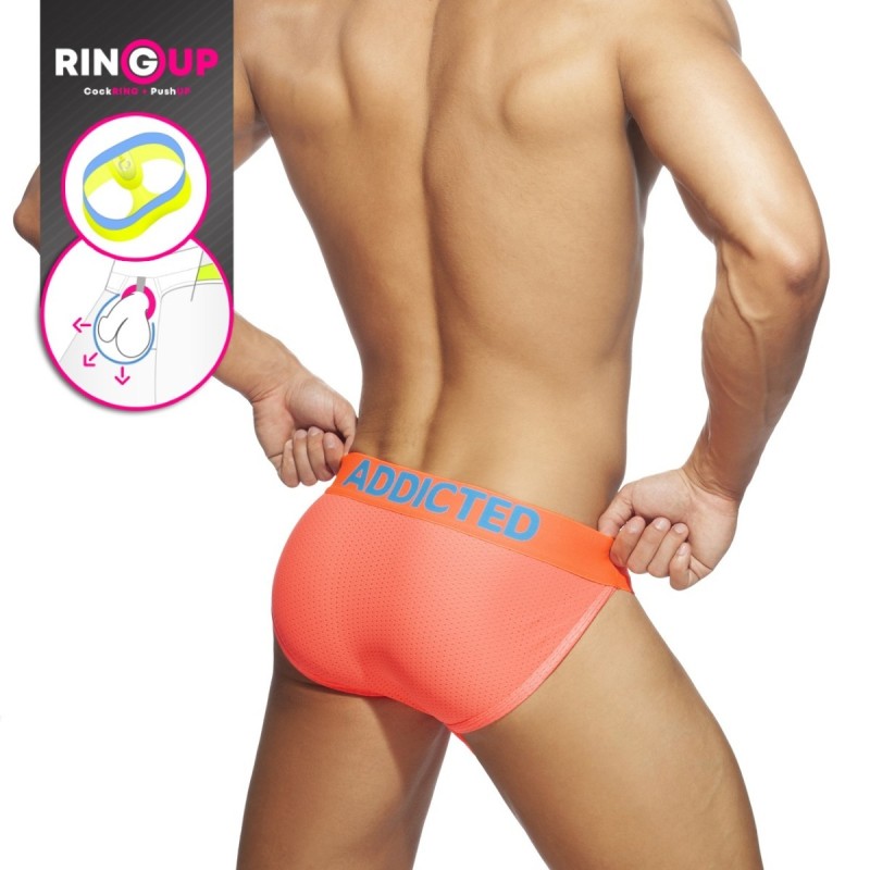 Addicted AD953 Ring Up Neon Mesh Bikini Neon Orange