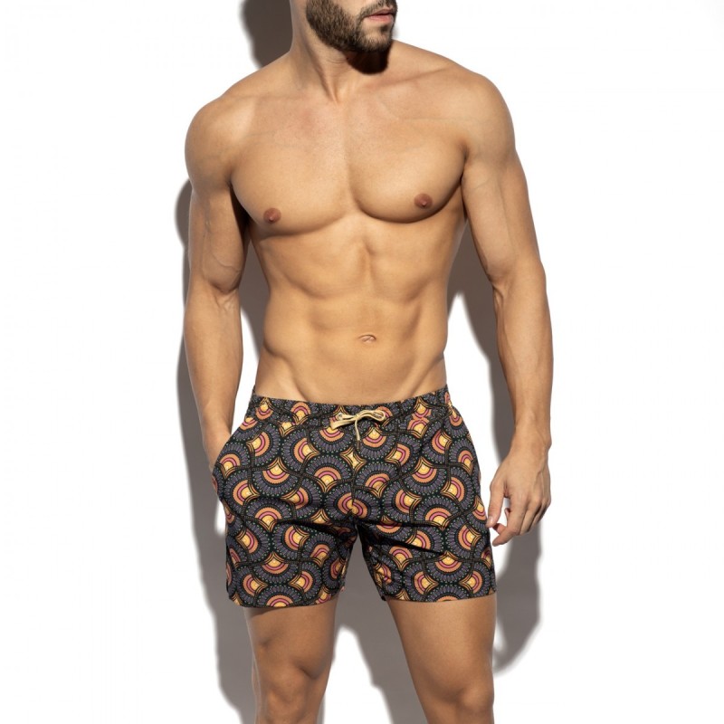 ES collection 2606 Peacock Print Swim Shorts Black