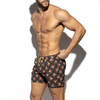 ES collection 2606 Peacock Print Swim Shorts Black