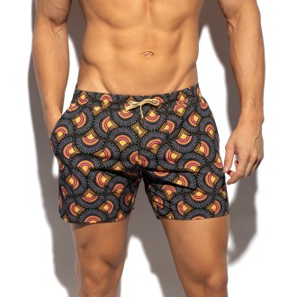 ES collection 2606 Peacock Print Swim Shorts Black