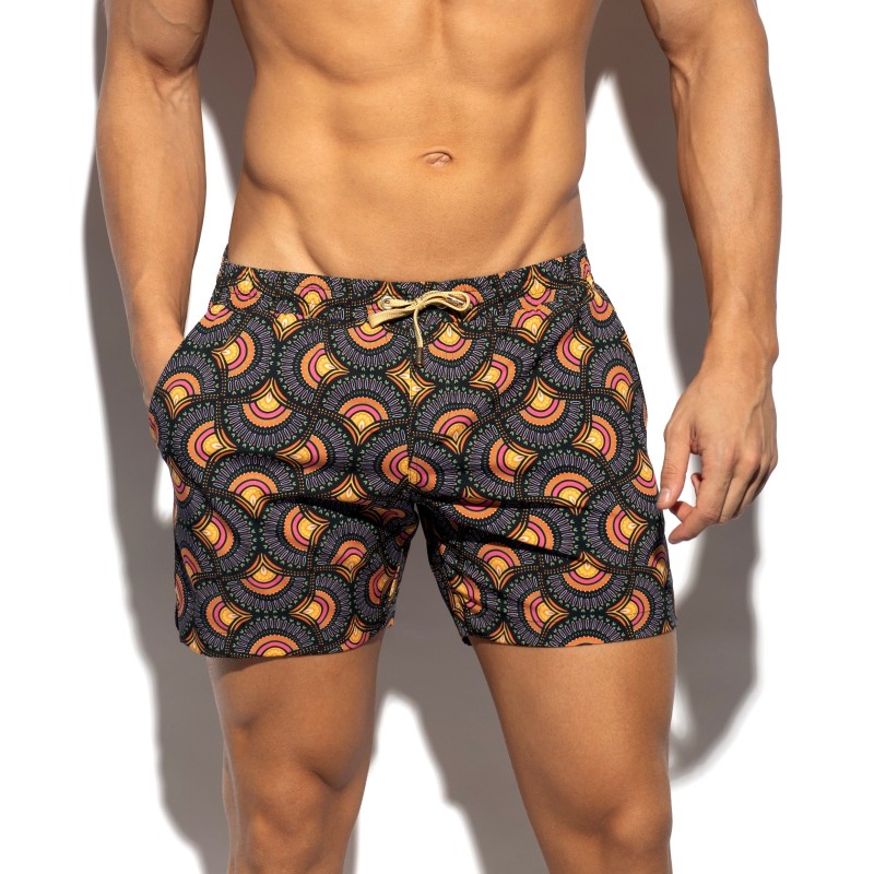 ES collection 2606 Peacock Print Swim Shorts Black