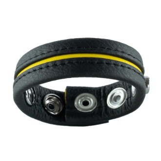 Red Leather Adjustable Leather Cockring - Yellow
