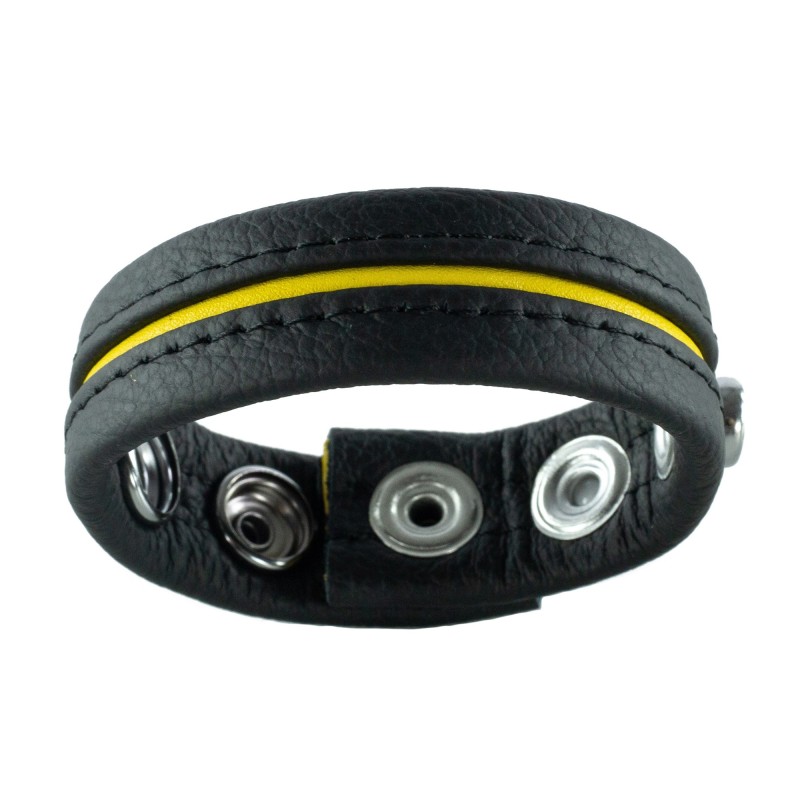 Red Leather Adjustable Leather Cockring - Yellow