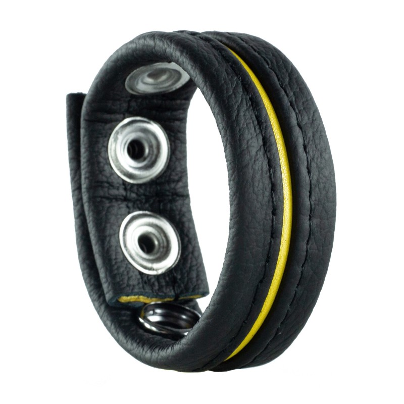 Red Leather Adjustable Leather Cockring - Yellow