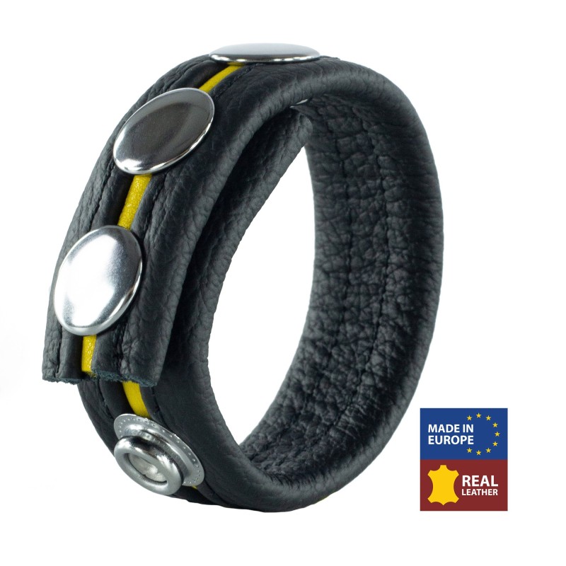 Red Leather Adjustable Leather Cockring - Yellow