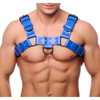 Red Leather Bulldog Leather Harness Blue