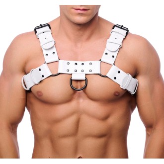 Red Leather Bulldog Leather Harness White