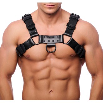 Red Leather Bulldog Leather Harness Black