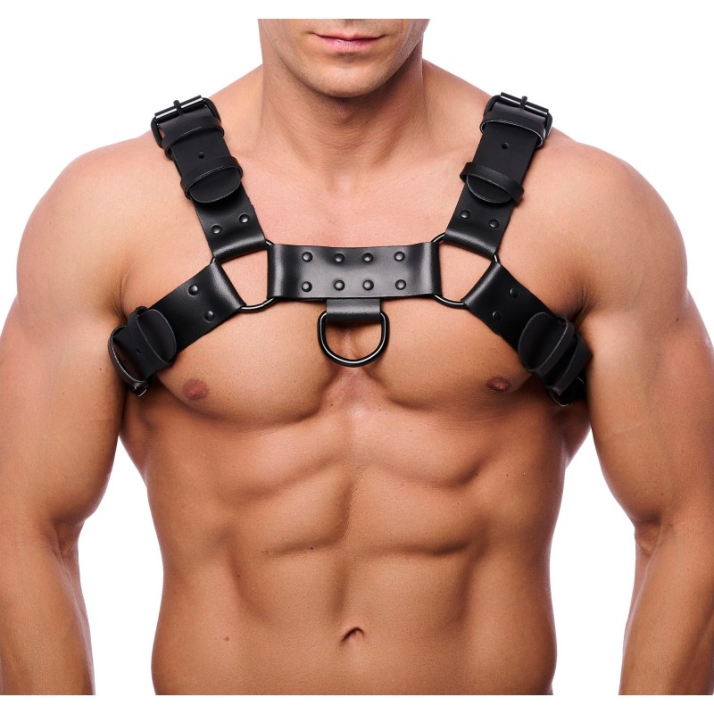 Red Leather Bulldog Leather Harness Black