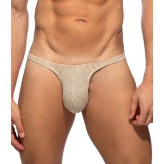 Addicted AD1481 Mock Ribs Mini Thong Beige