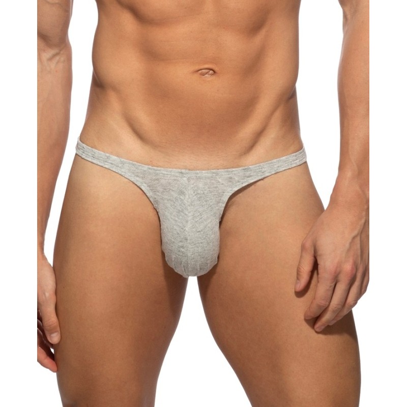 Addicted AD1481 Mock Ribs Mini Thong Heather Grey
