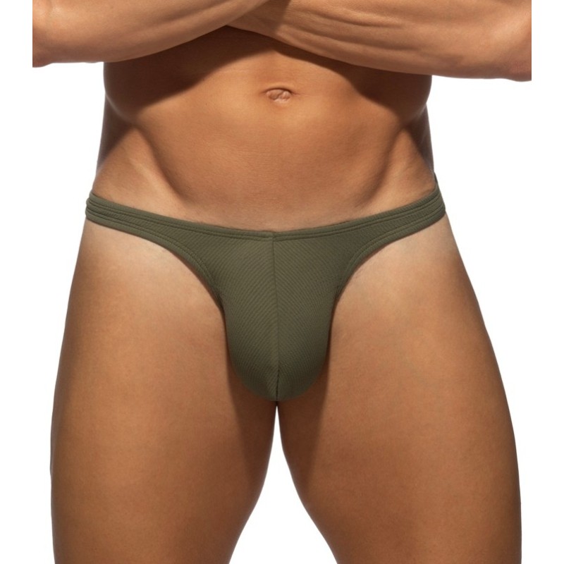 Addicted ADS388 Basic Rib Swim Sexy Thong Kaki