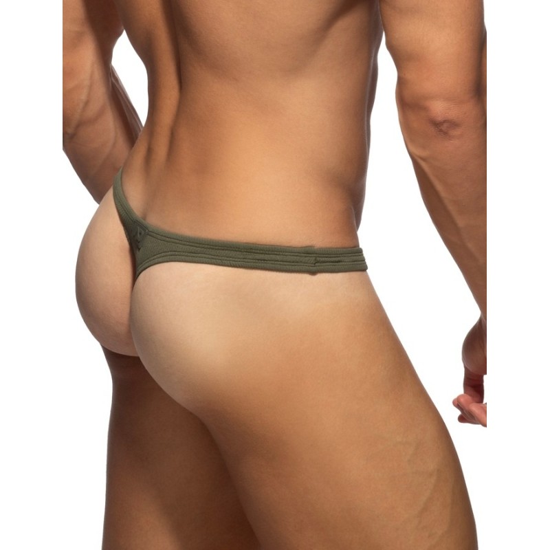 Addicted ADS388 Basic Rib Swim Sexy Thong Kaki