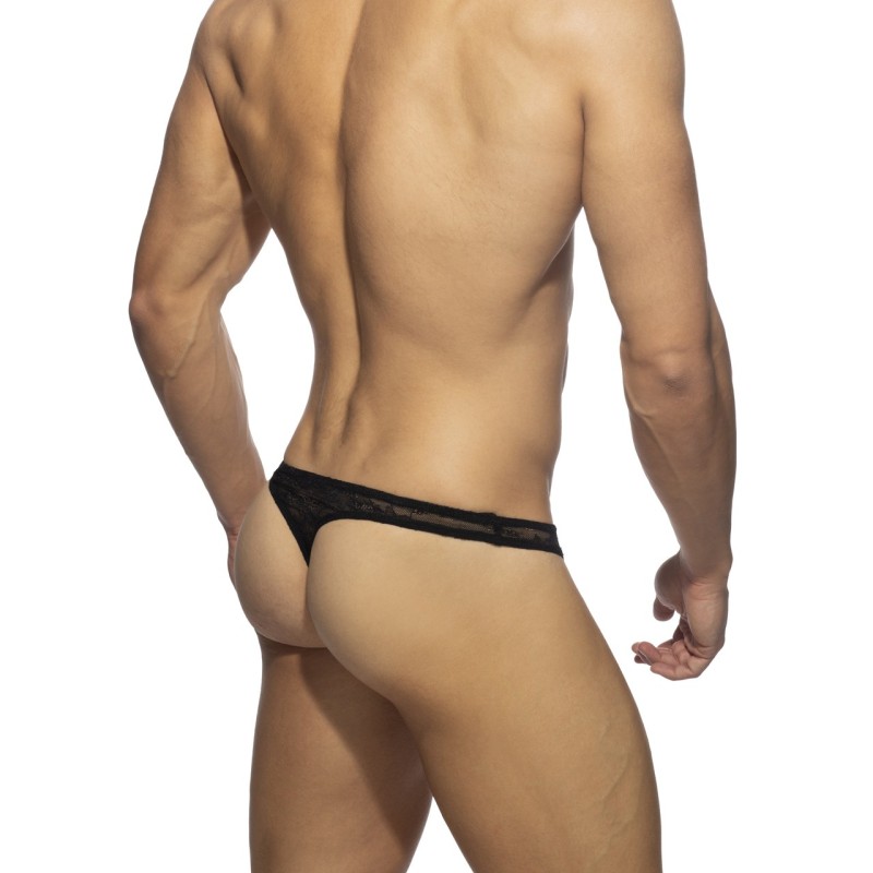Addicted AD1079 Flowery Lace Thong Black