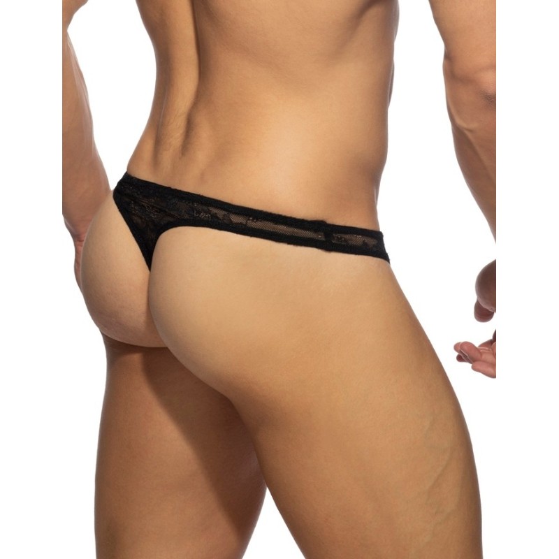 Addicted AD1079 Flowery Lace Thong Black