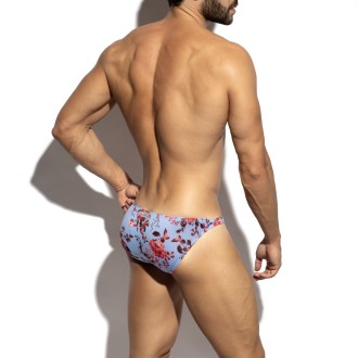 ES Collection UN686 Striped-Floral Bikini Brief Sky Blue