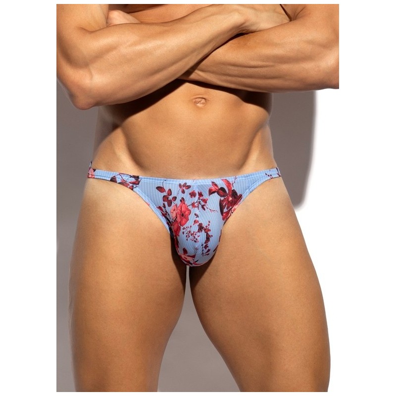 ES Collection UN686 Striped-Floral Bikini Brief Sky Blue