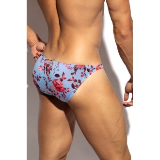 ES Collection UN686 Striped-Floral Bikini Brief Sky Blue