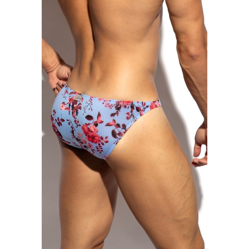 ES Collection UN686 Striped-Floral Bikini Brief Sky Blue