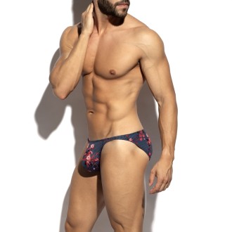 ES Collection UN686 Striped-Floral Bikini Brief Navy