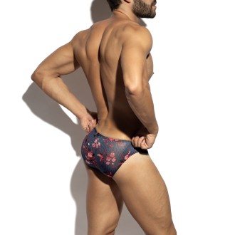 ES Collection UN686 Striped-Floral Bikini Brief Navy