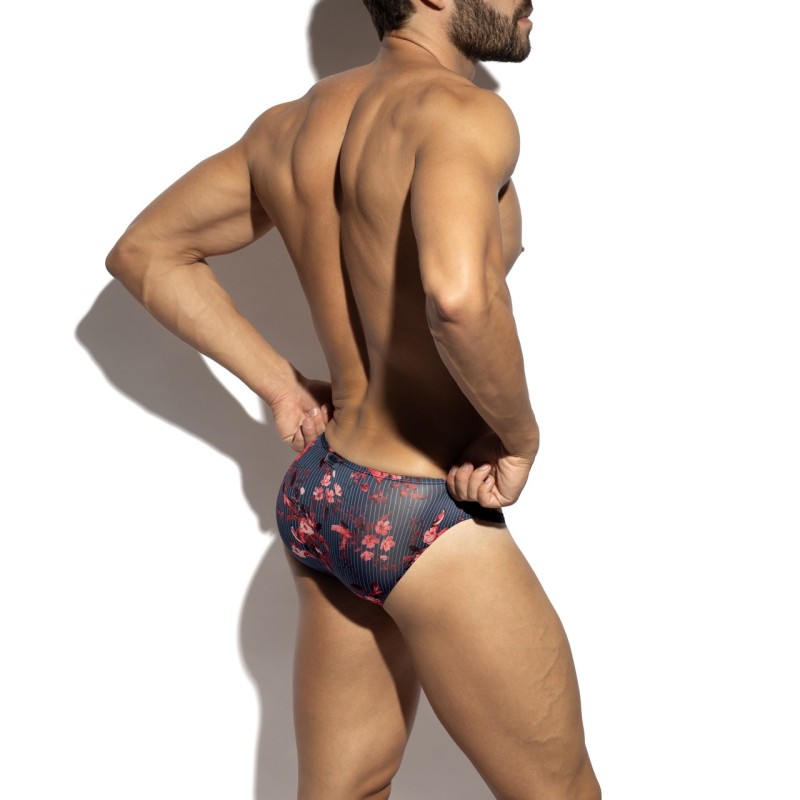 ES Collection UN686 Striped-Floral Bikini Brief Navy