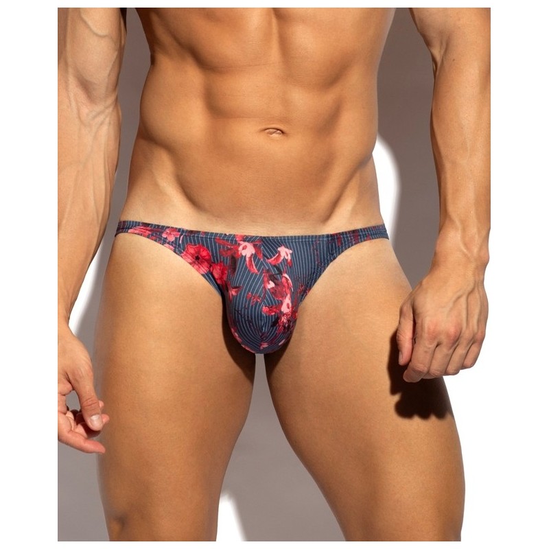 ES Collection UN686 Striped-Floral Bikini Brief Navy