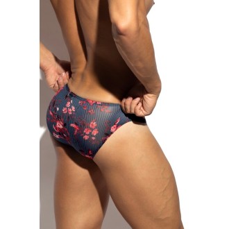 ES Collection UN686 Striped-Floral Bikini Brief Navy