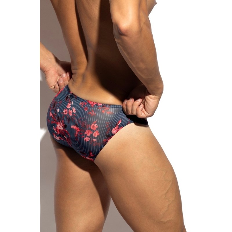 ES Collection UN686 Striped-Floral Bikini Brief Navy