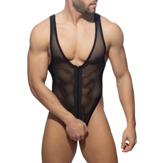 AD Fetish ADF151 Zip Mesh Bodysuit Thong Black