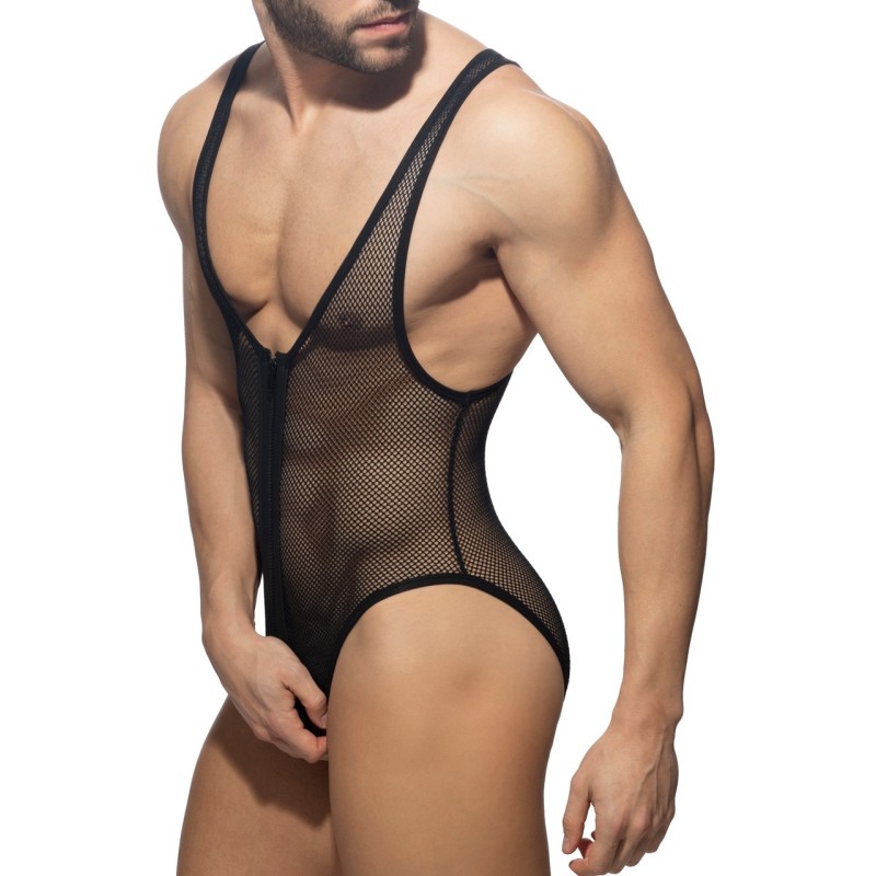 AD Fetish ADF156 Zip Mesh Bodysuit Black