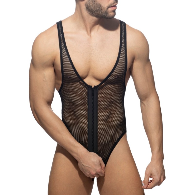 AD Fetish ADF156 Zip Mesh Bodysuit Black