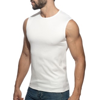 Addicted AD1516 B & W Rib Tank Top White