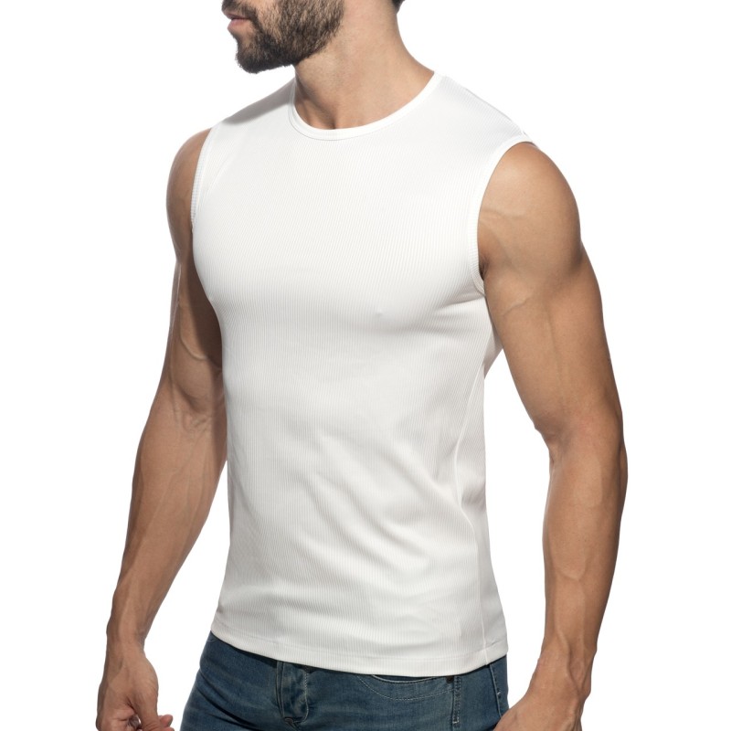 Addicted AD1516 B & W Rib Tank Top White